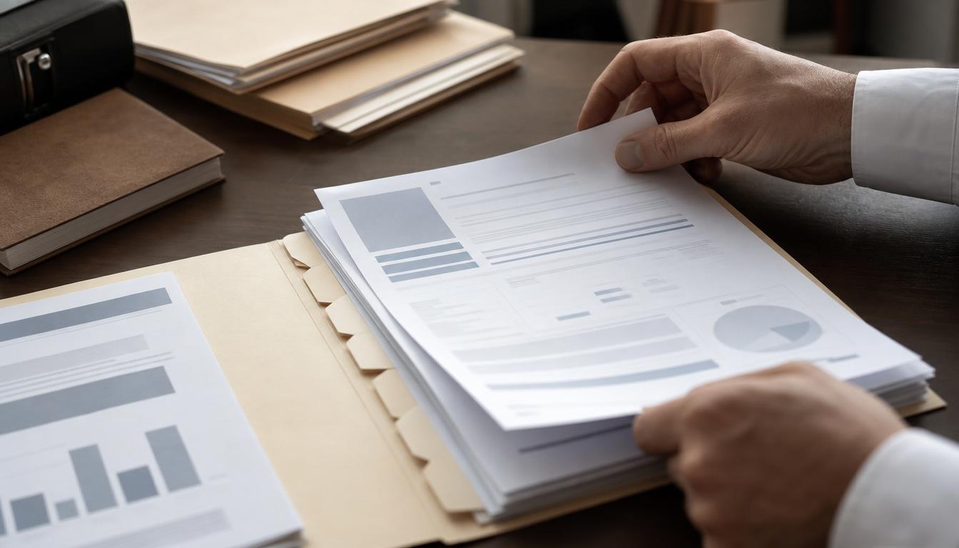 A landlord reviewing a compliance record on a laptop, clean office environment, focus on the screen.